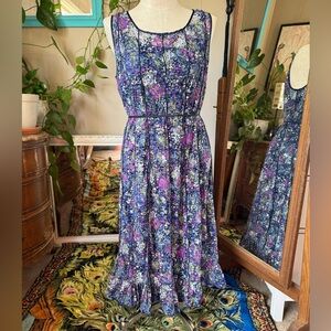CJ Banks Dress Blue Abstract Floral Print Dress Ruffle, Plus Size 18W